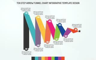 Horizontal shape triangle business infographic with ten option, process or step by step process for presentation vector