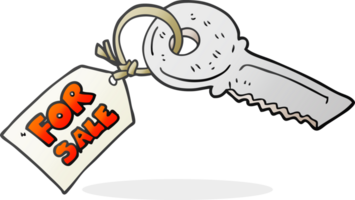 cartoon house key with for sale tag png