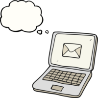 thought bubble cartoon laptop computer with message symbol on screen png