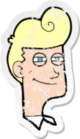 retro distressed sticker of a cartoon smiling man png