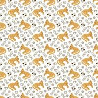 Cat doodle. Seamless pattern with cute abstract cat and things for cat. Great for wrapping paper. vector