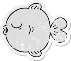 distressed sticker of a quirky hand drawn cartoon fish png