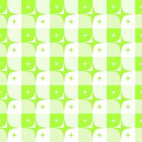 Y2k seamless pattern with sparkles. Geometric checkered vichy background with abstract stars. Vector bright green acid design