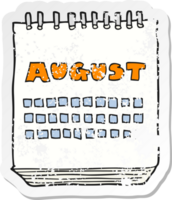 retro distressed sticker of a cartoon calendar showing month of august png