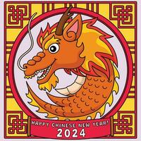 Year of the Dragon Head Colored Cartoon vector