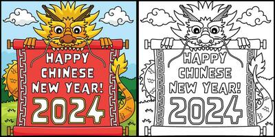 Happy Chinese Year 2024 Coloring Illustration vector