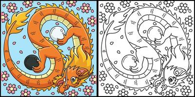 Year of the Dragon Yin Yang Coloring Illustration vector