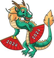 Year of the Dragon with 2024 Fans Cartoon Clipart vector