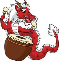 Year of the Dragon Playing Drums Cartoon Clipart vector