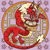 Year of the Dragon Holding a Dumpling Colored vector