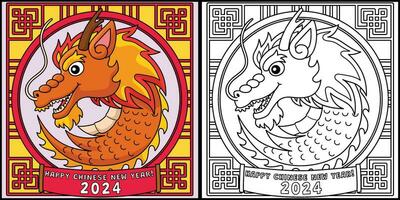 Year of the Dragon Head Coloring Page Illustration vector