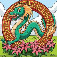 Year of the Dragon with Flowers Colored Cartoon vector