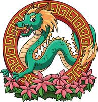 Year of the Dragon with Flowers Cartoon Clipart vector