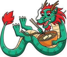 Year of the Dragon Eating Noodles Cartoon Clipart vector