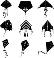 kite silhouette set, isolated vector on white background