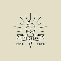 ice cream logo line art simple minimalist vector illustration template icon graphic design. food frozen gelato sign or symbol for shop business with linear banner typography style concept