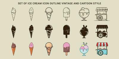 conjunto de hielo crema icono vector ilustración modelo gráfico diseño. haz colección de varios helado o comida congelado línea Arte Clásico y dibujos animados concepto para negocio tienda café o restaurante