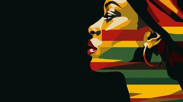 Black History Month background in vector. African-American woman face in profile over red yellow green black colors background. Juneteenth freedom day. Racial equality, freedom, human rights day. vector