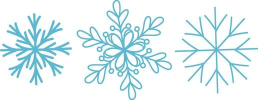 snowflakes in doodle style for winter design. Vector illustration. Collection hand drawn snowflakes isolated on whit background. Snowflake icon painted.