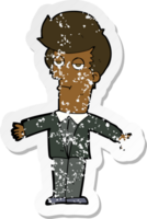 retro distressed sticker of a cartoon bored man png