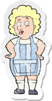 retro distressed sticker of a cartoon woman in kitchen apron png