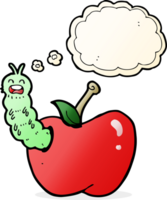 cartoon bug eating apple with thought bubble png