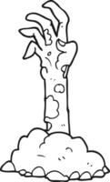 black and white cartoon zombie hand rising from ground png