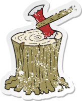 retro distressed sticker of a cartoon axe in tree stump png