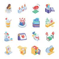 Collection of Valentine Presents Isometric Icons vector