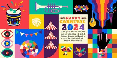 happy carnival 2024 with retro geometric element background vector