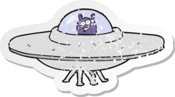 retro distressed sticker of a cartoon flying saucer png