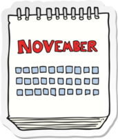 pegatina de un calendario de dibujos animados que muestra el mes de noviembre png