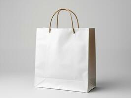 AI generated Blank empty white paper shopping bag mockup isolated photo