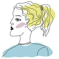 Profile of a young beautiful girl hand drawn in linear style vector