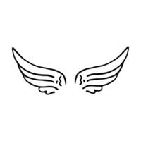 garabatear alas. dibujos animados pájaro pluma alas, religioso ángel alas tinta bosquejo, negro tatuaje silueta. vector mano dibujado espada ala bosquejo conjunto para heráldico símbolo emblema en blanco antecedentes