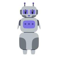Cute Robot character. Chatbot, AI bot mascot, digital cyborg. Futuristic technology service. Communication artificial intelligence. Vector illustration in cartoon doodle style