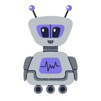 Cute Robot character. Chatbot, AI bot mascot, digital cyborg. Futuristic technology service. Communication artificial intelligence. Vector illustration in cartoon doodle style