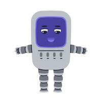 Cute Robot character. Chatbot, AI bot mascot, digital cyborg. Futuristic technology service. Communication artificial intelligence. Vector illustration in cartoon doodle style