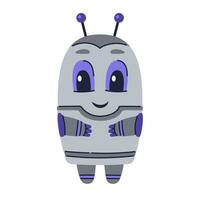 Cute Robot character. Chatbot, AI bot mascot, digital cyborg. Futuristic technology service. Communication artificial intelligence. Vector illustration in cartoon doodle style