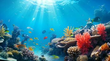 AI generated Underwater diving scene with natural sea life in the reef photo