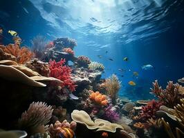 AI generated Underwater diving scene with natural sea life in the reef photo