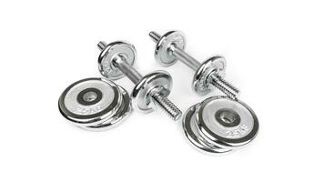 Isolated Dumbbell Concept. Fitness Equipment for Gym Workout, Strength Training, Bodybuilding, and Powerlifting photo