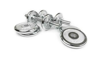 Isolated Dumbbell Concept. Fitness Equipment for Gym Workout, Strength Training, Bodybuilding, and Powerlifting photo