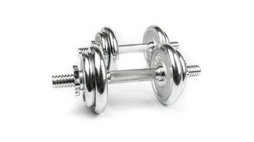 Isolated Dumbbell Concept. Fitness Equipment for Gym Workout, Strength Training, Bodybuilding, and Powerlifting photo