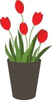 Vector illustration of red tulips bouquet in grey vase