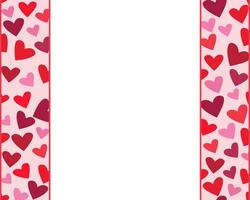 Vertical frame with hearts.  Red and pink confetti in the shape of hearts form a rectangular frame. It is used as a design element for Valentine's Day. Stock illustration vector