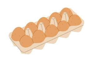 Cartoon eggs in tray. Chicken eggs in carton box. Flat vector illustration isolated on white background