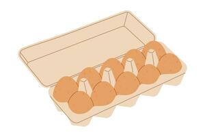 Cartoon opened egg tray. Chicken eggs in carton box. Flat vector illustration isolated on white background