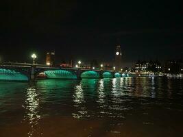 Houses of Parliament and Westminster Bridge at night in London photo