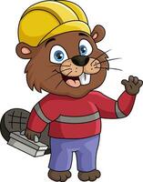 Cute beaver handyman cartoon wearing a hard hat vector